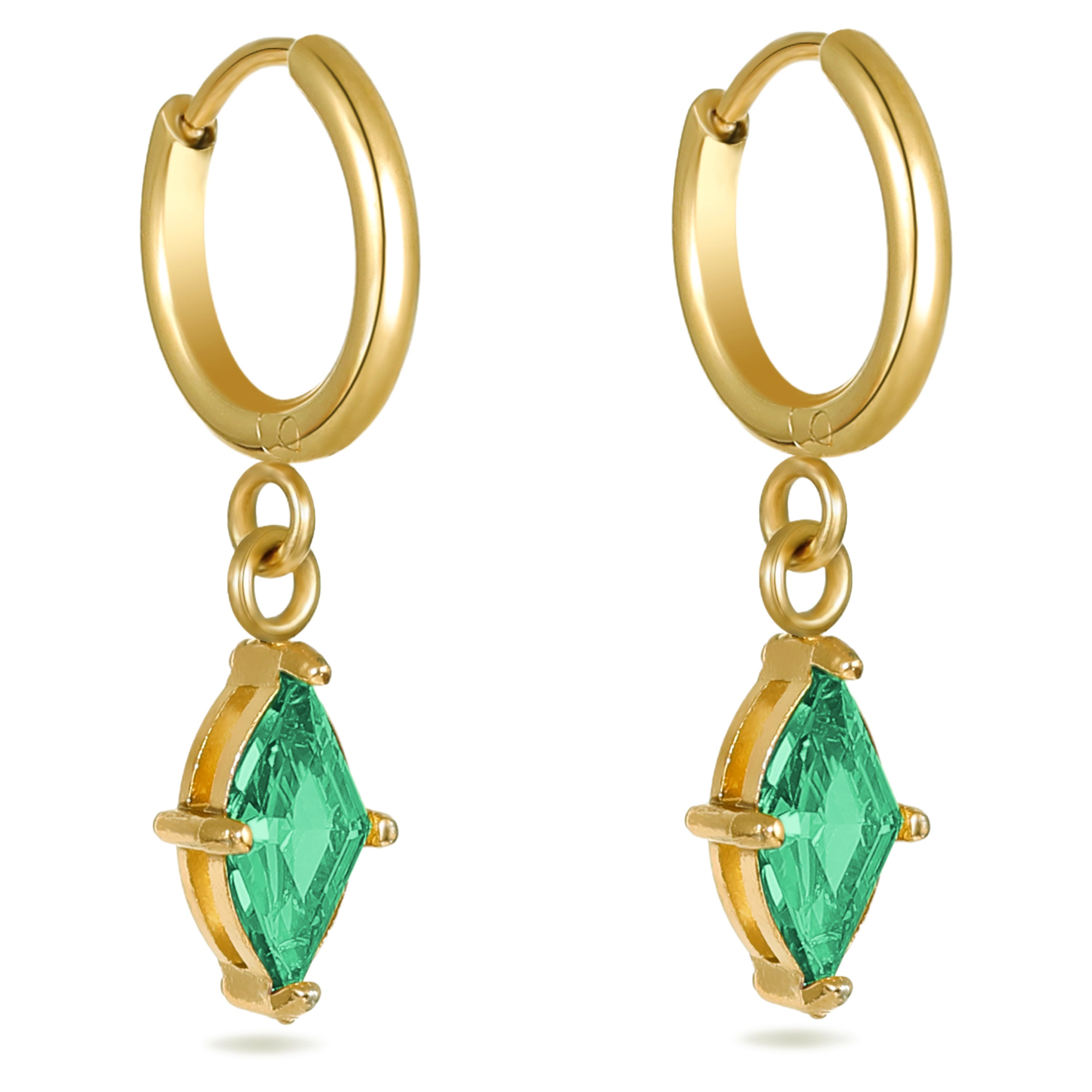Green Crystal Huggie Hoops