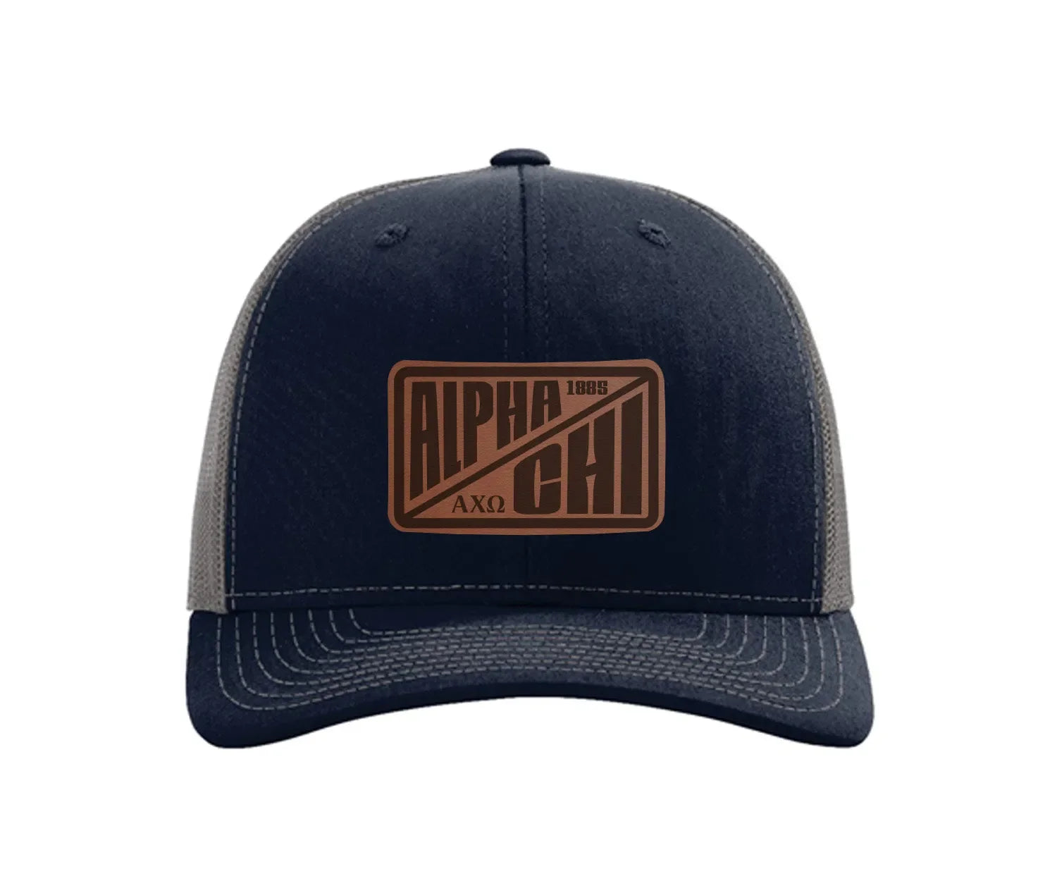 Alpha Chi Omega Richardson 112 Leatherette Patch Trucker Hat - Divide