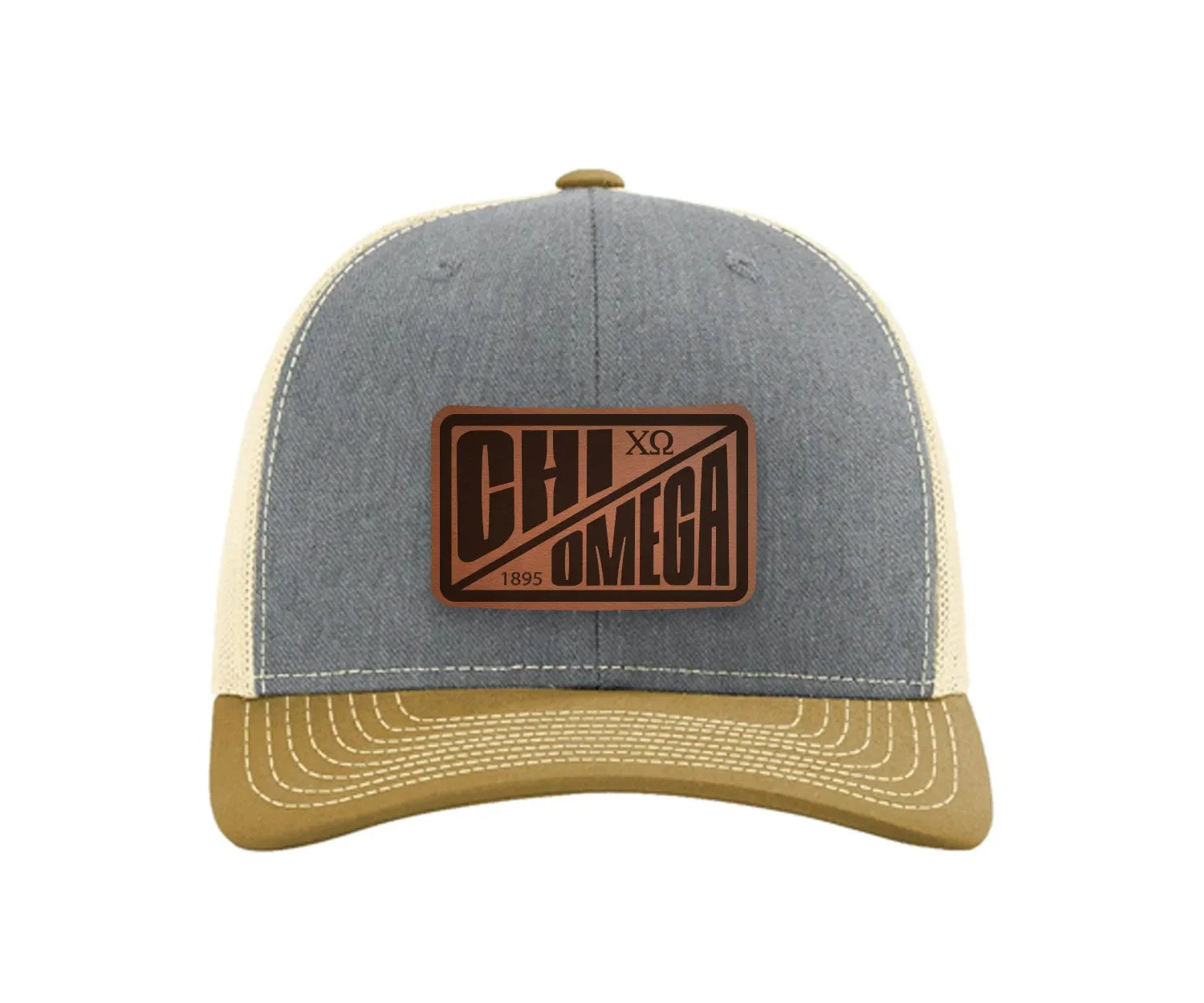 Chi Omega Richardson 112 Leatherette Patch Trucker Hat - Divide