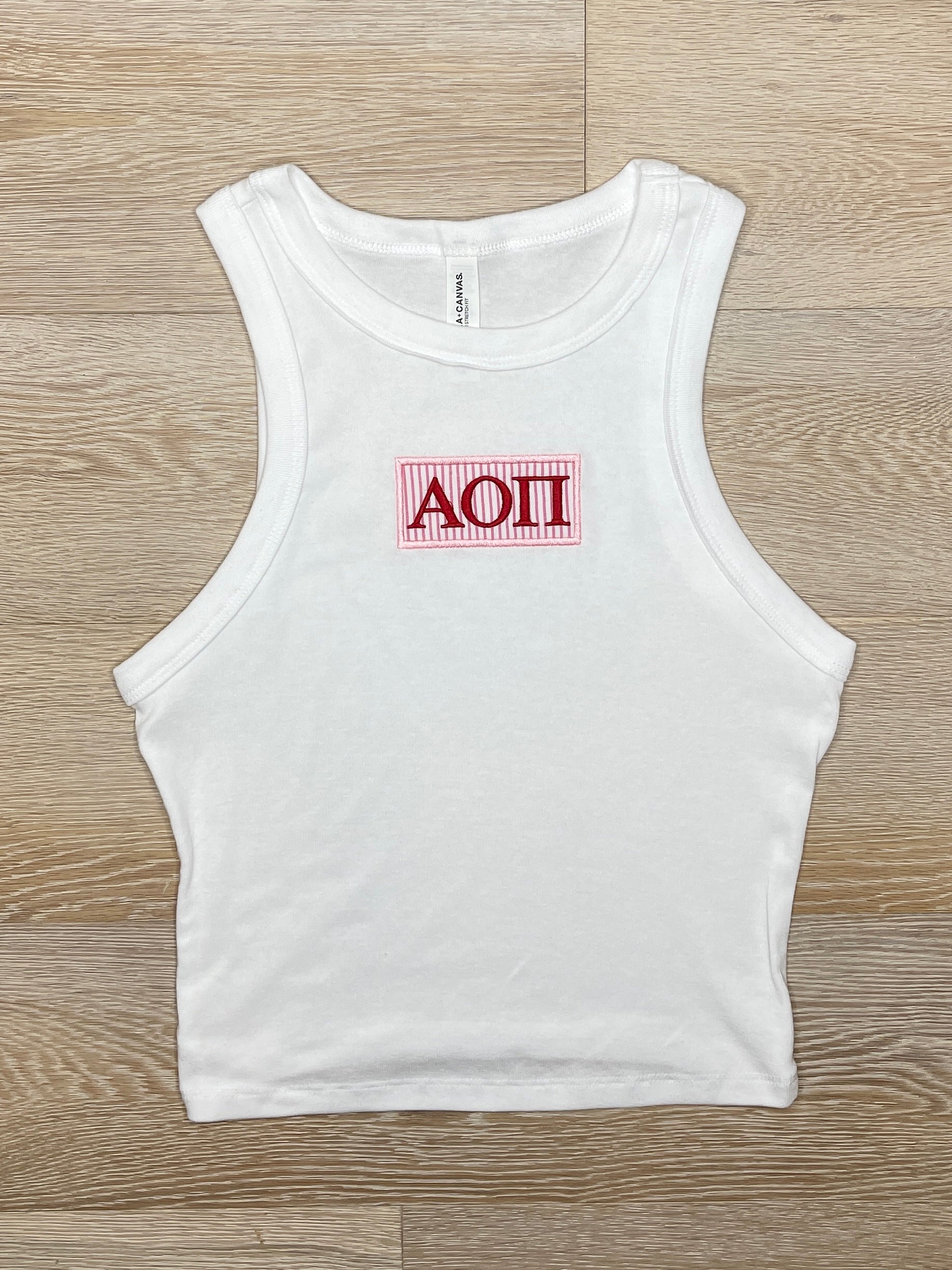 AOPi Seersucker Patch Crop Tank