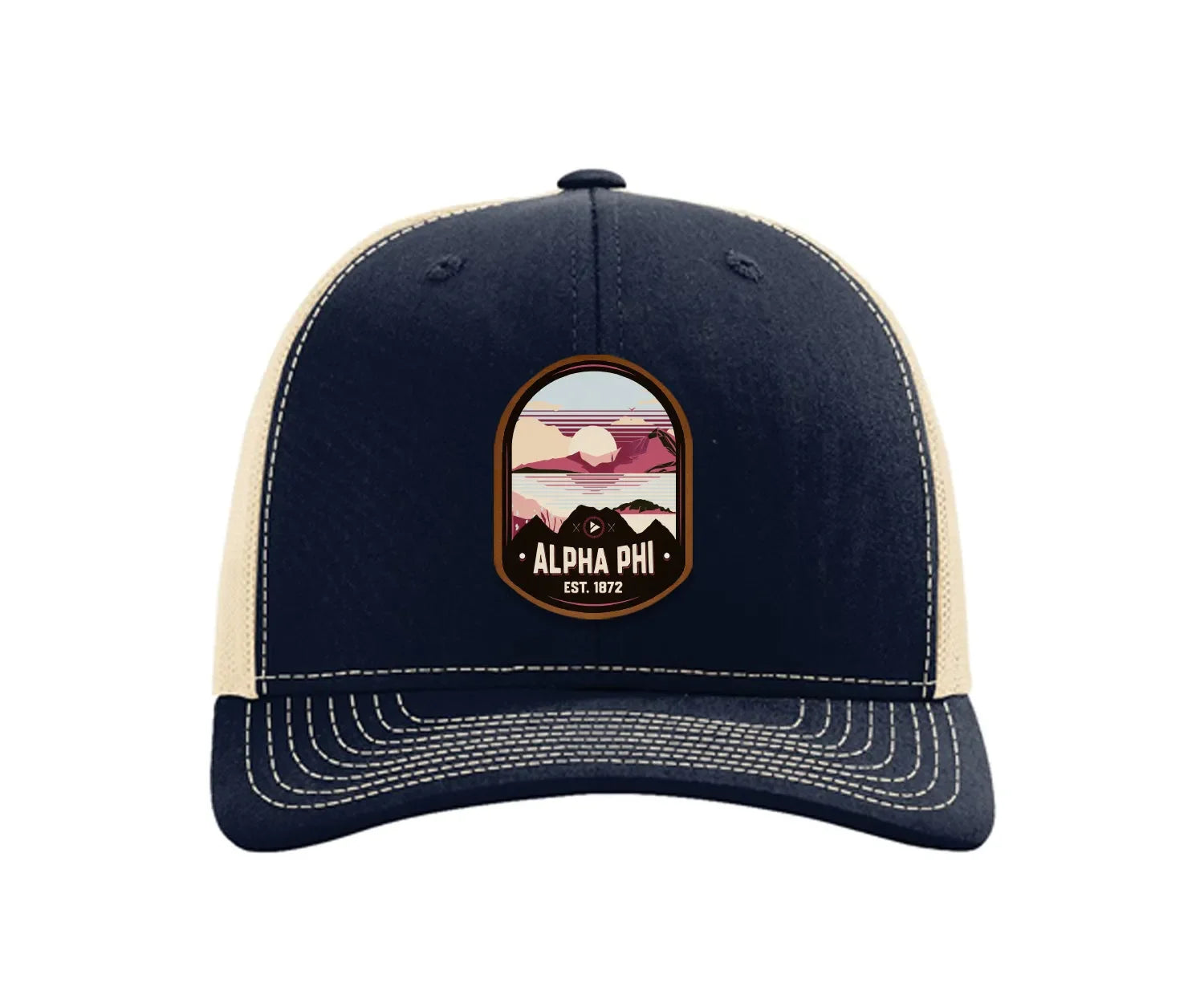 Alpha Phi Richardson 112 UV Print Leatherette Patch Trucker Hat - Ventura