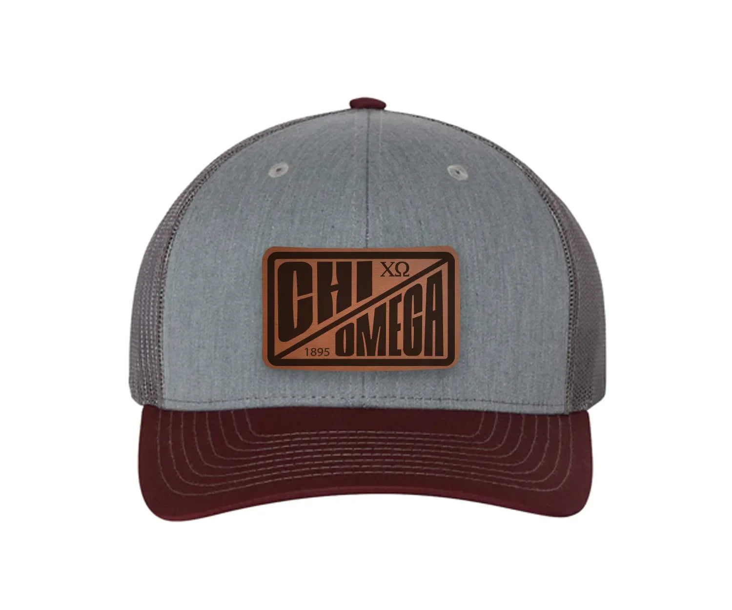 Chi Omega Richardson 112 Leatherette Patch Trucker Hat - Divide