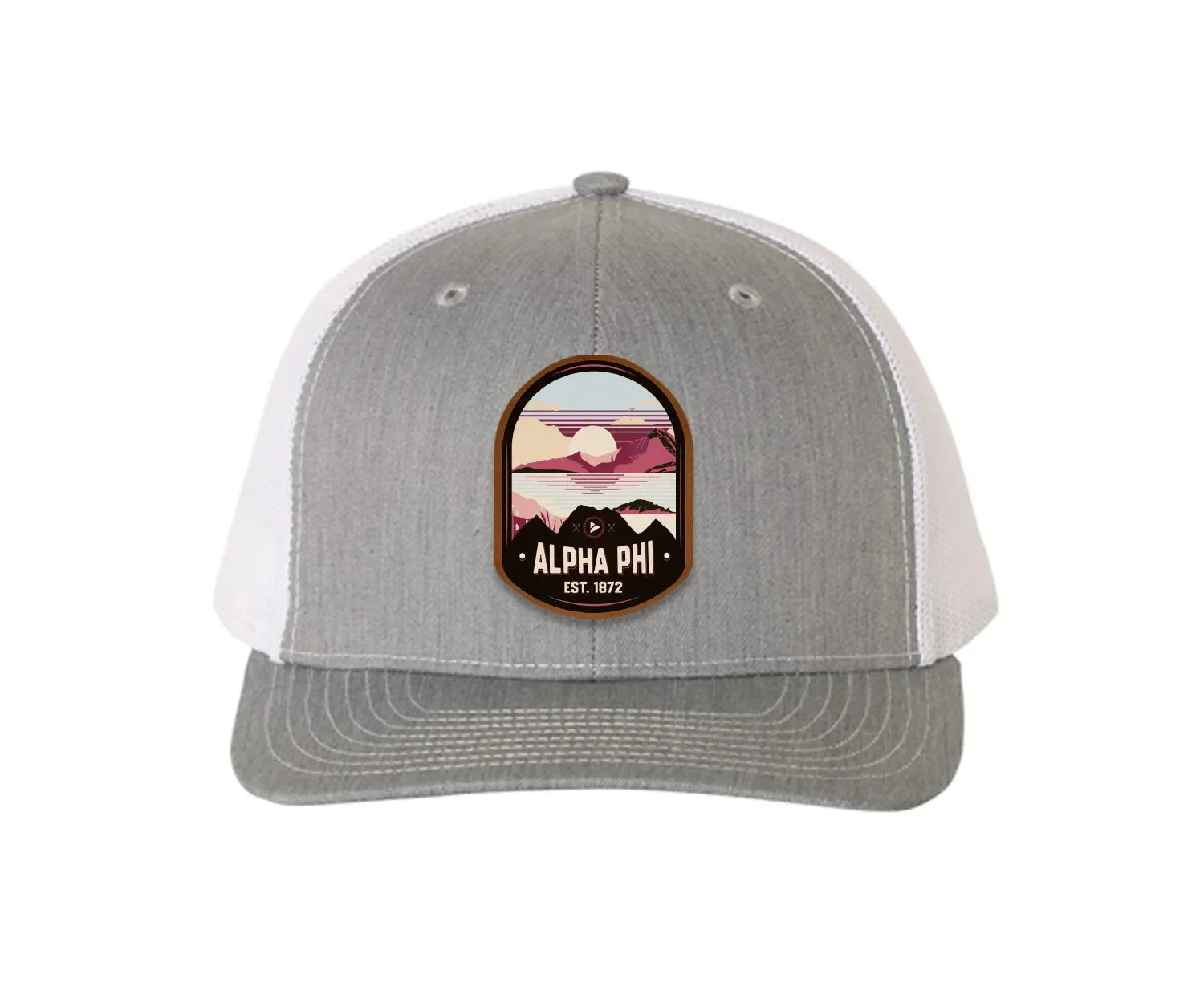Alpha Phi Richardson 112 UV Print Leatherette Patch Trucker Hat - Ventura