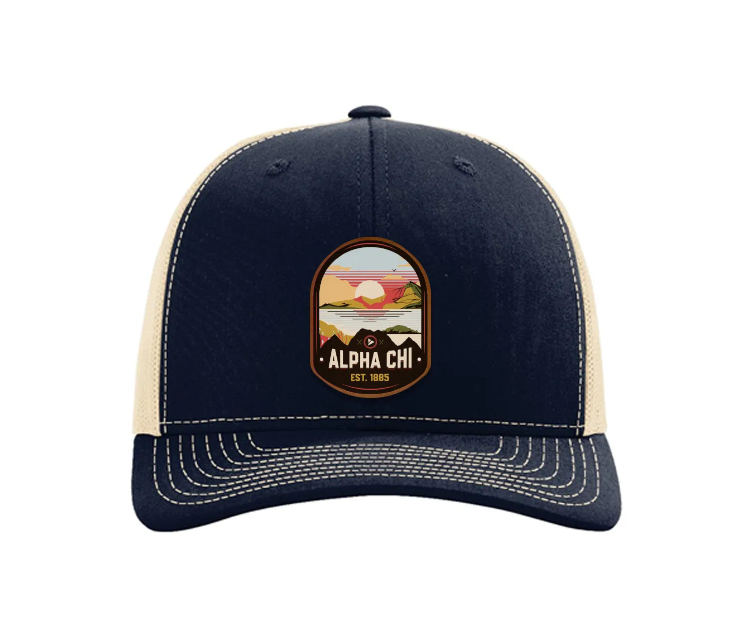Alpha Chi Omega Richardson 112 UV Print Leatherette Patch Trucker Hat - Ventura