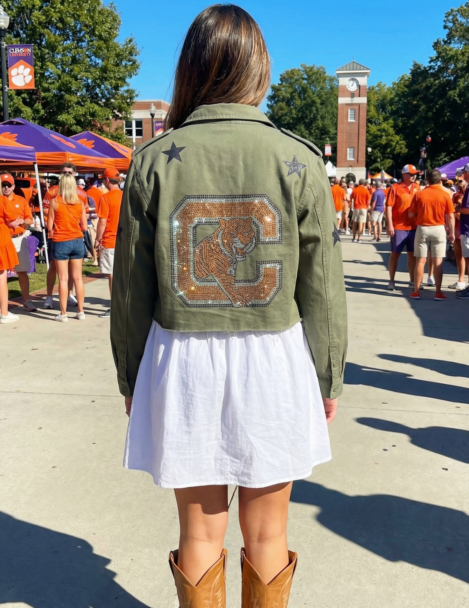 Clemson Big C and Tiger Army Green Shacket