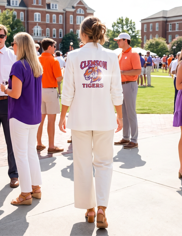 University of Clemson Tiger Head Clemson Tigers White Ruched Blazer