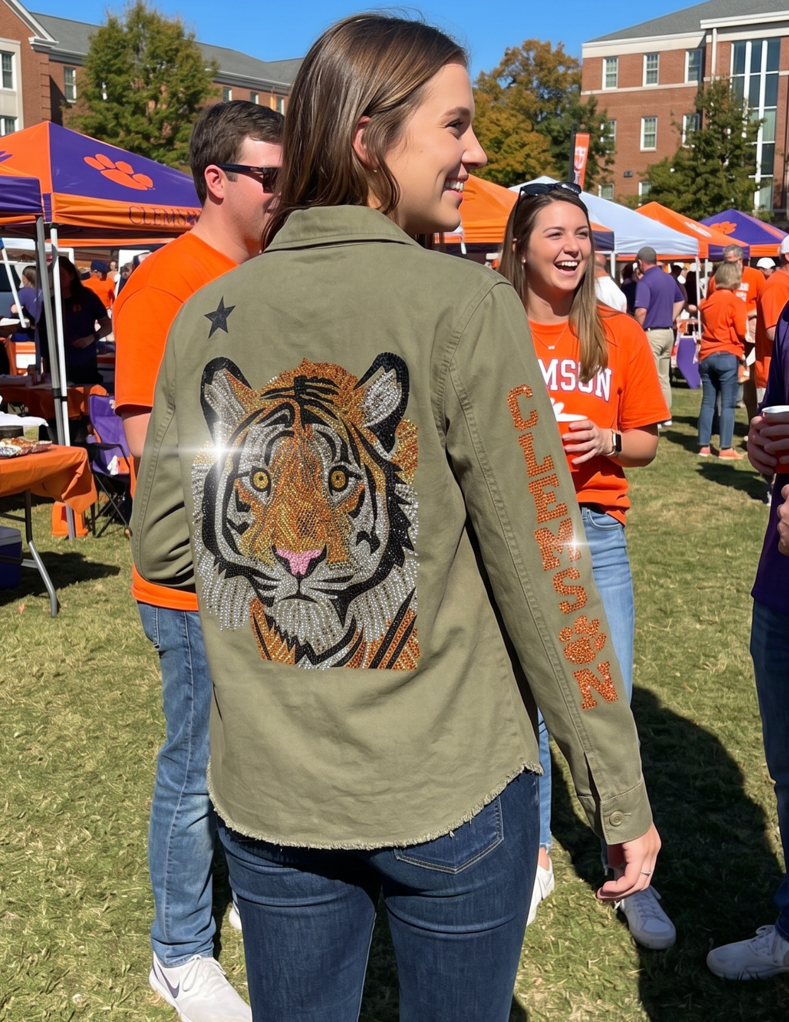 Clemson Tiger Face Army Green Shacket