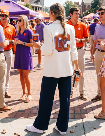 Clemson Big C Tiger White Ruched Sleeve Blazer
