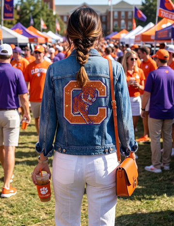 Clemson Vintage Big C and Tiger Denim Jacket