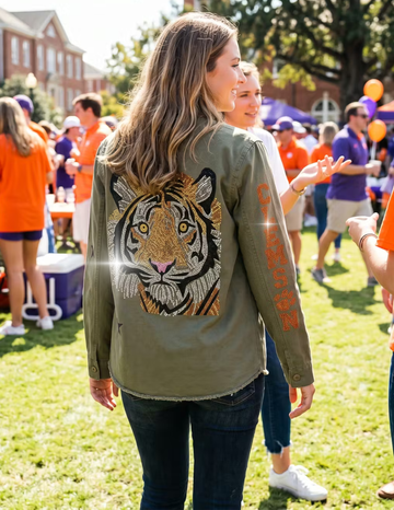 Clemson Tiger Face Army Green Shacket