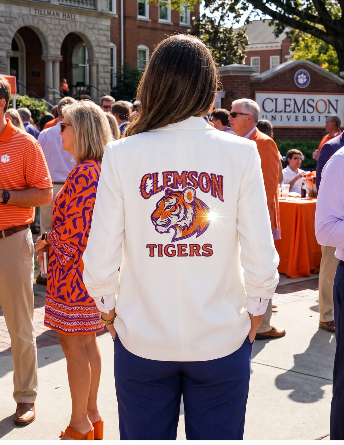 University of Clemson Tiger Head Clemson Tigers White Ruched Blazer