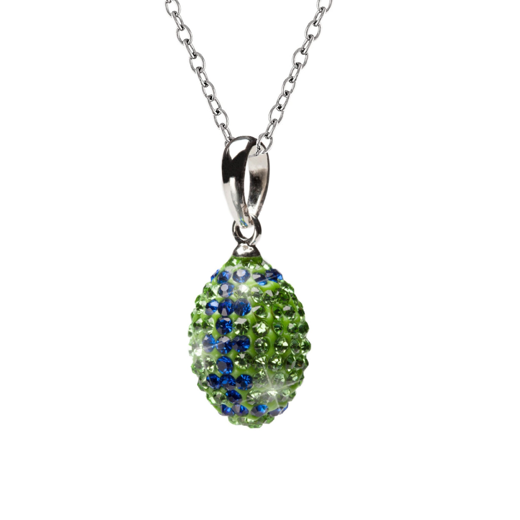Green + Blue Crystal Football Pendant Necklace
