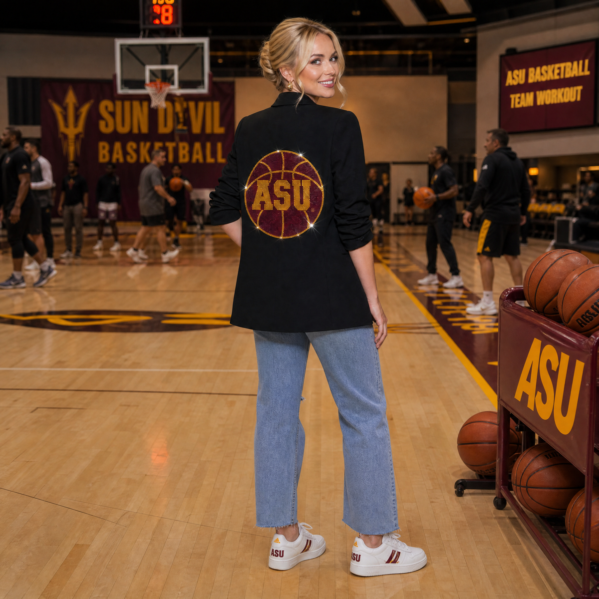 Arizona State Basketball ASU Black Ruched Sleeve Blazer