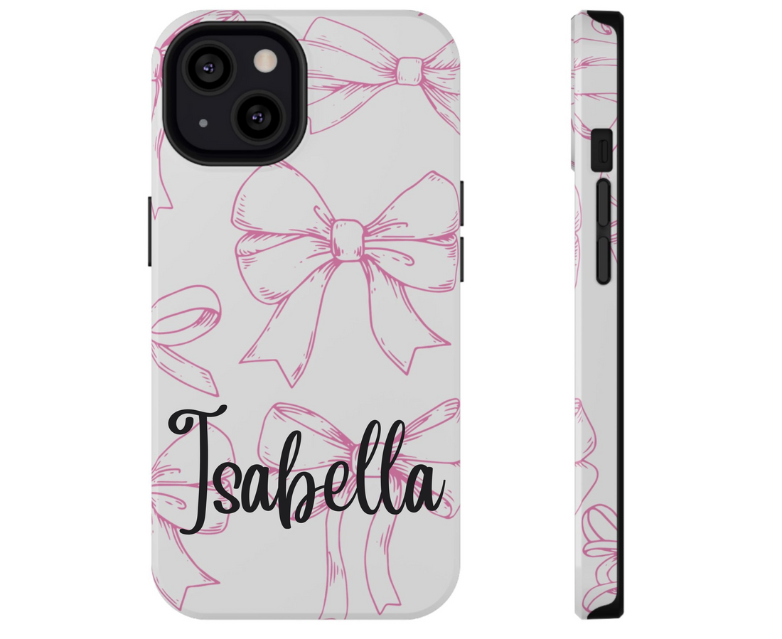 Phone case with pink bows on a white background