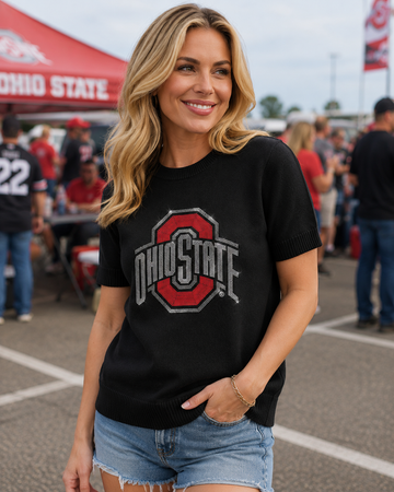 Ohio State Red Block O Black Short Sleeve Sweater