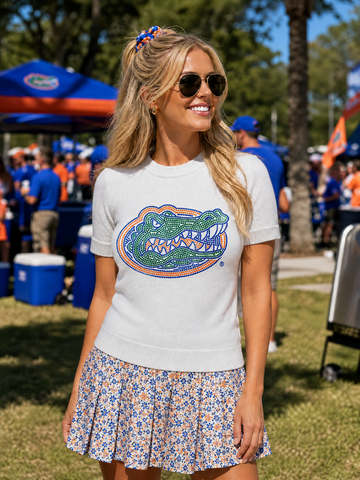 University of Florida Gator Head Ivory Short Sleeve Sweater