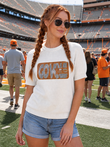 Tennessee Volunteers Go Vols Ivory Short Sleeve Sweater