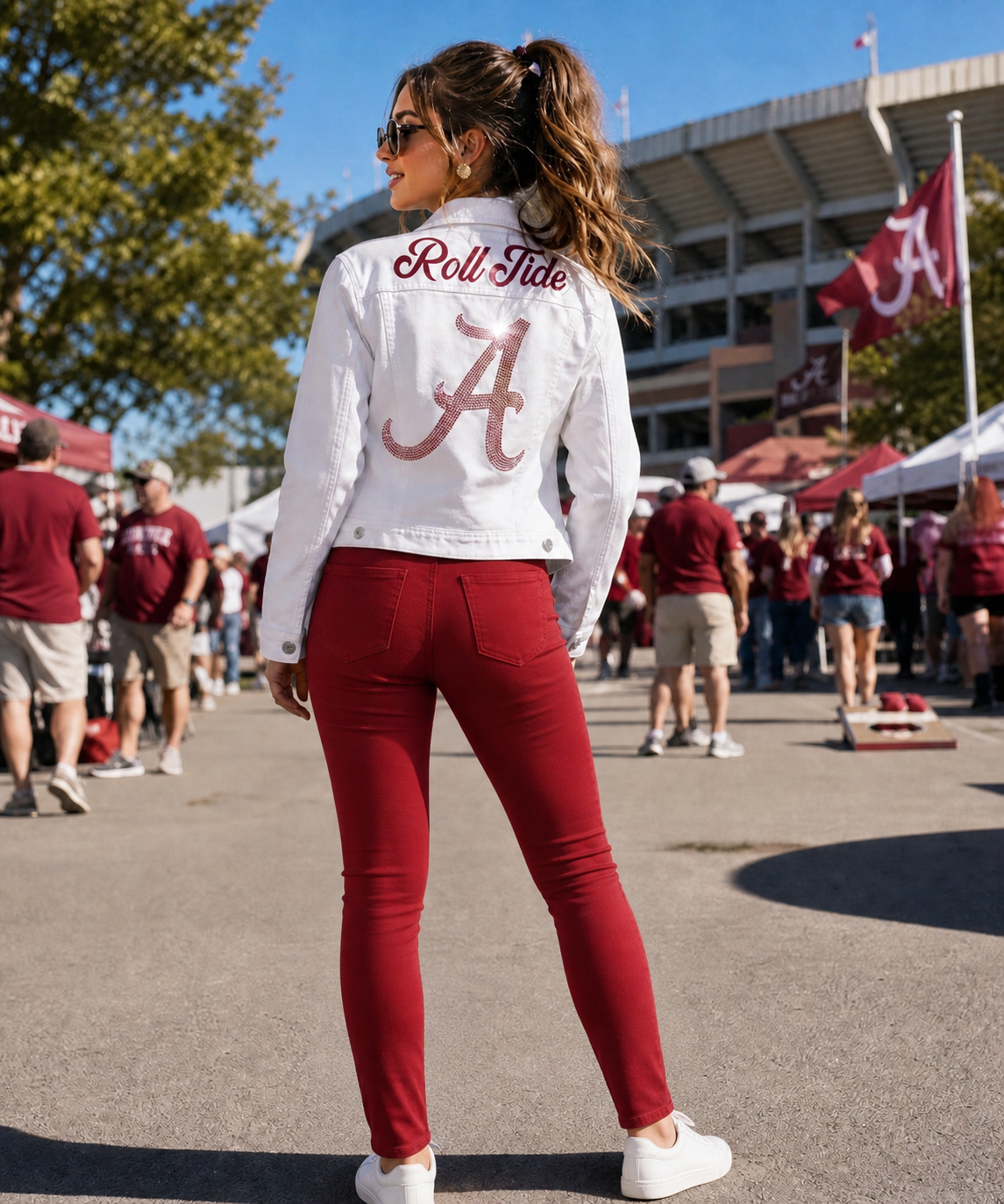 University of Alabama Roll Tide A White Denim Jacket