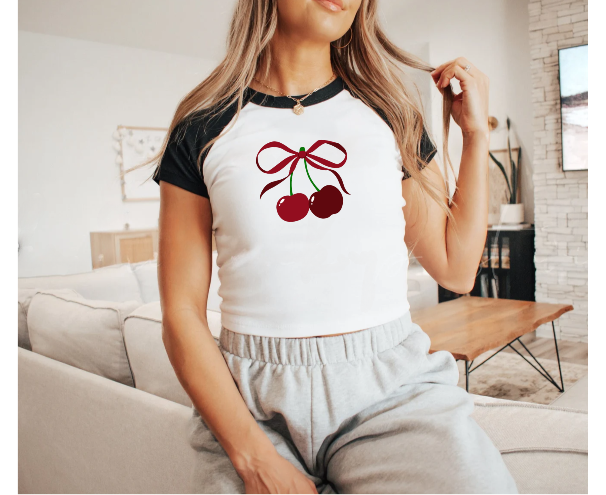 Customizable: Cherry Coquette Ribbed Raglan Baby Tee