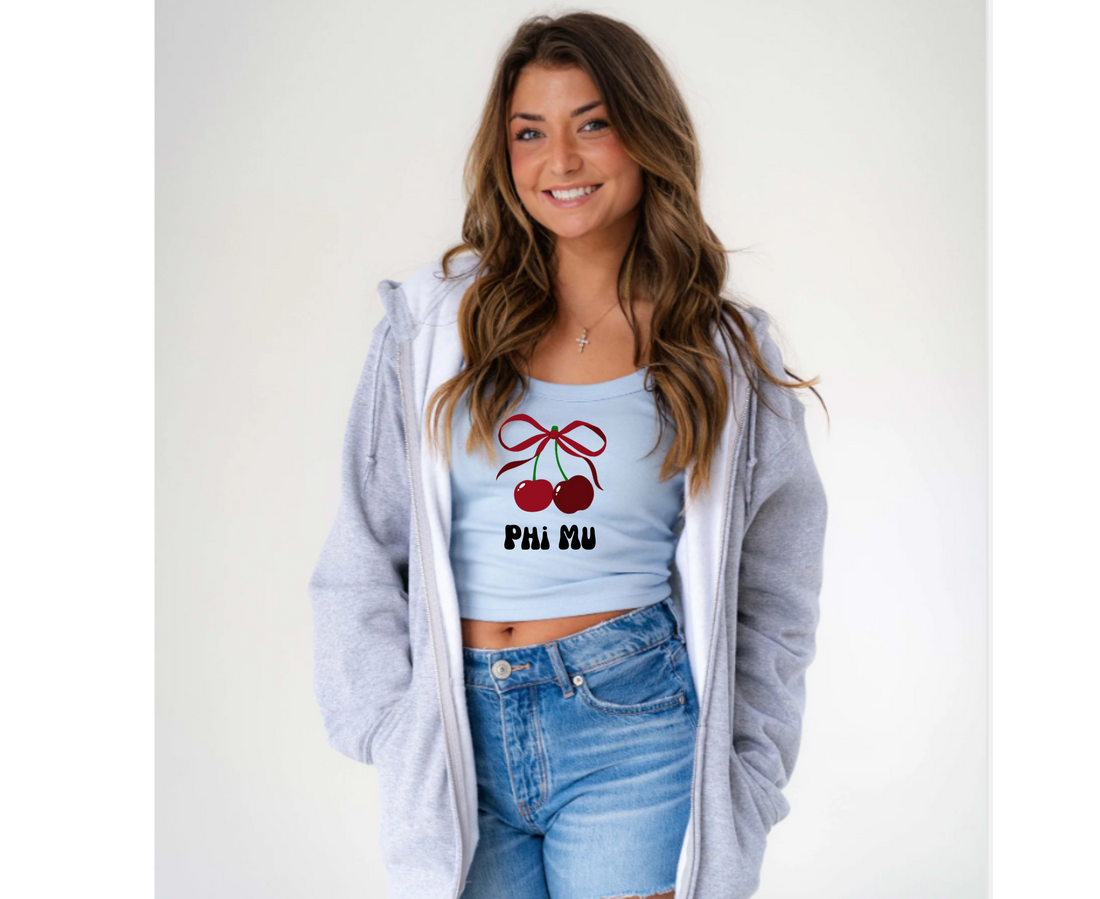 Customizable: Red Coquette Cherries Micro Ribbed Cropped Tank