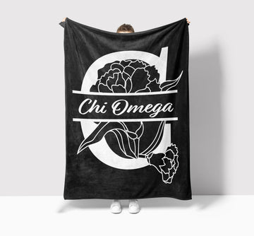 Chi Omega XL 60x80 Sherpa Throw Blanket - Carnation Monogram