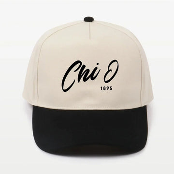 Chi O Embroidered Two-Tone Baseball Cap | Hat - Script 1895