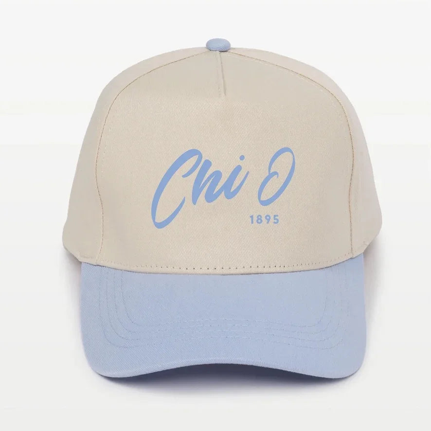 Chi O Embroidered Two-Tone Baseball Cap | Hat - Script 1895