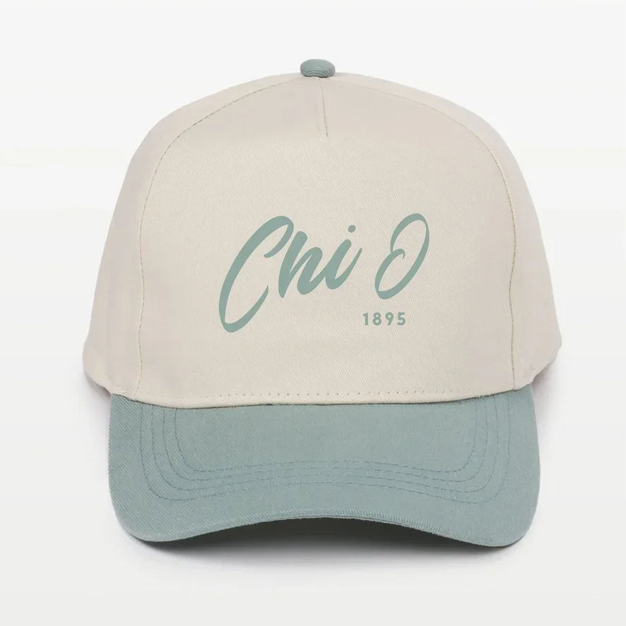 Chi O Embroidered Two-Tone Baseball Cap | Hat - Script 1895
