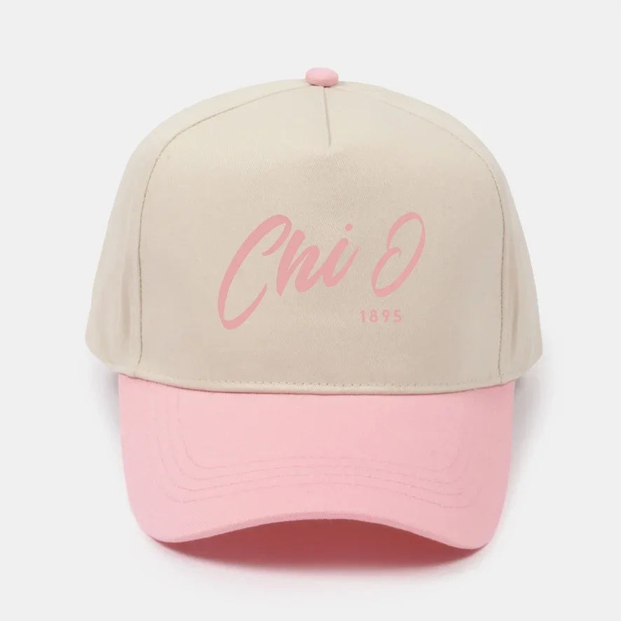Chi O Embroidered Two-Tone Baseball Cap | Hat - Script 1895