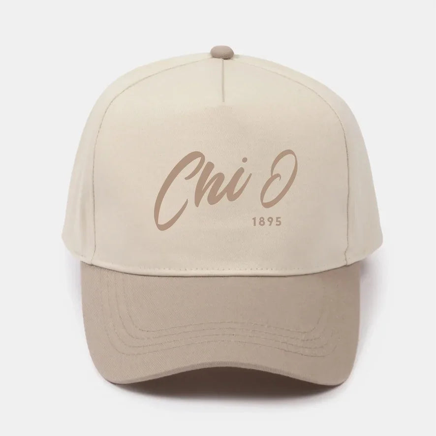 Chi O Embroidered Two-Tone Baseball Cap | Hat - Script 1895