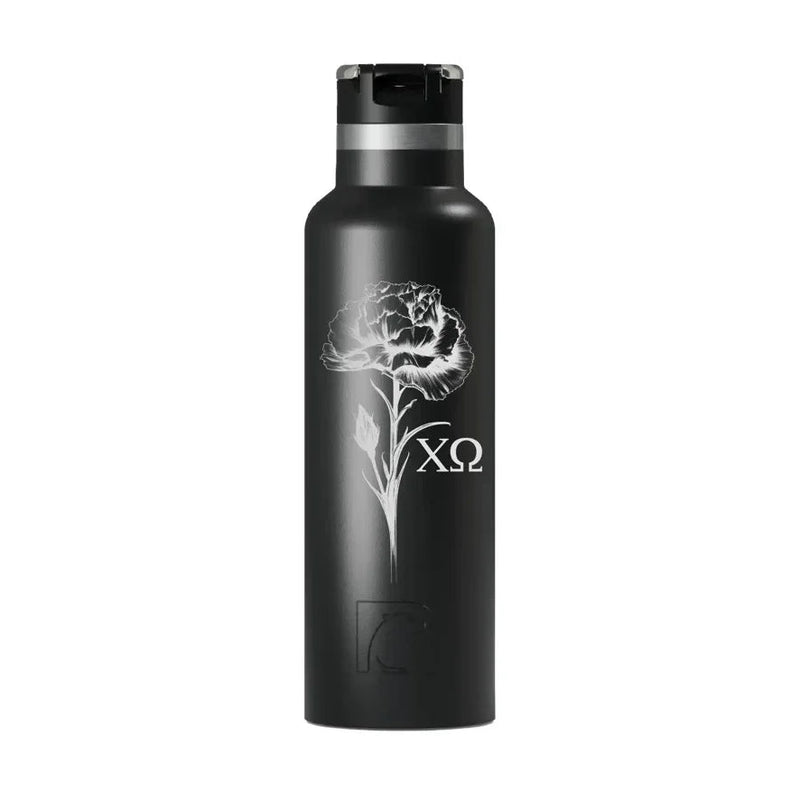 Chi Omega RTIC 20 oz Ceramic Lined Water Bottle Tumbler - Carnation