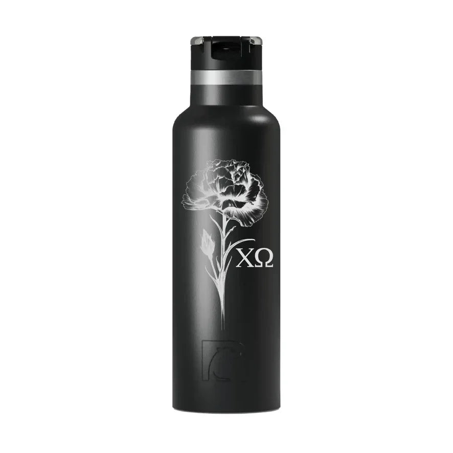 Chi Omega RTIC 20 oz Ceramic Lined Water Bottle Tumbler - Carnation