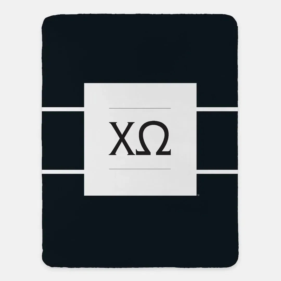 Chi Omega XL 60x80 Black Sherpa Throw Blanket - White Stripe