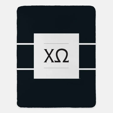 Chi Omega XL 60x80 Black Sherpa Throw Blanket - White Stripe