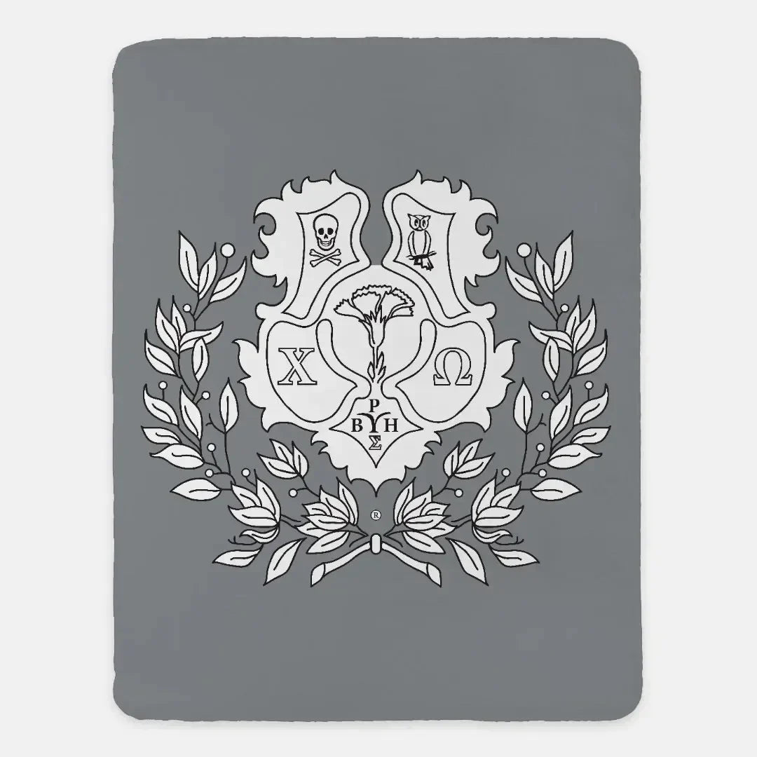 Chi Omega XL 60x80 Sherpa Blanket - Gray Coat of Arms