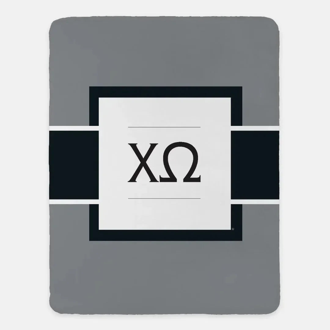 Chi Omega XL 60x80 Sherpa Throw Blanket - Gray Greek Letters