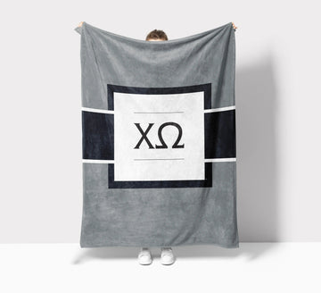 Chi Omega XL 60x80 Sherpa Throw Blanket - Gray Greek Letters
