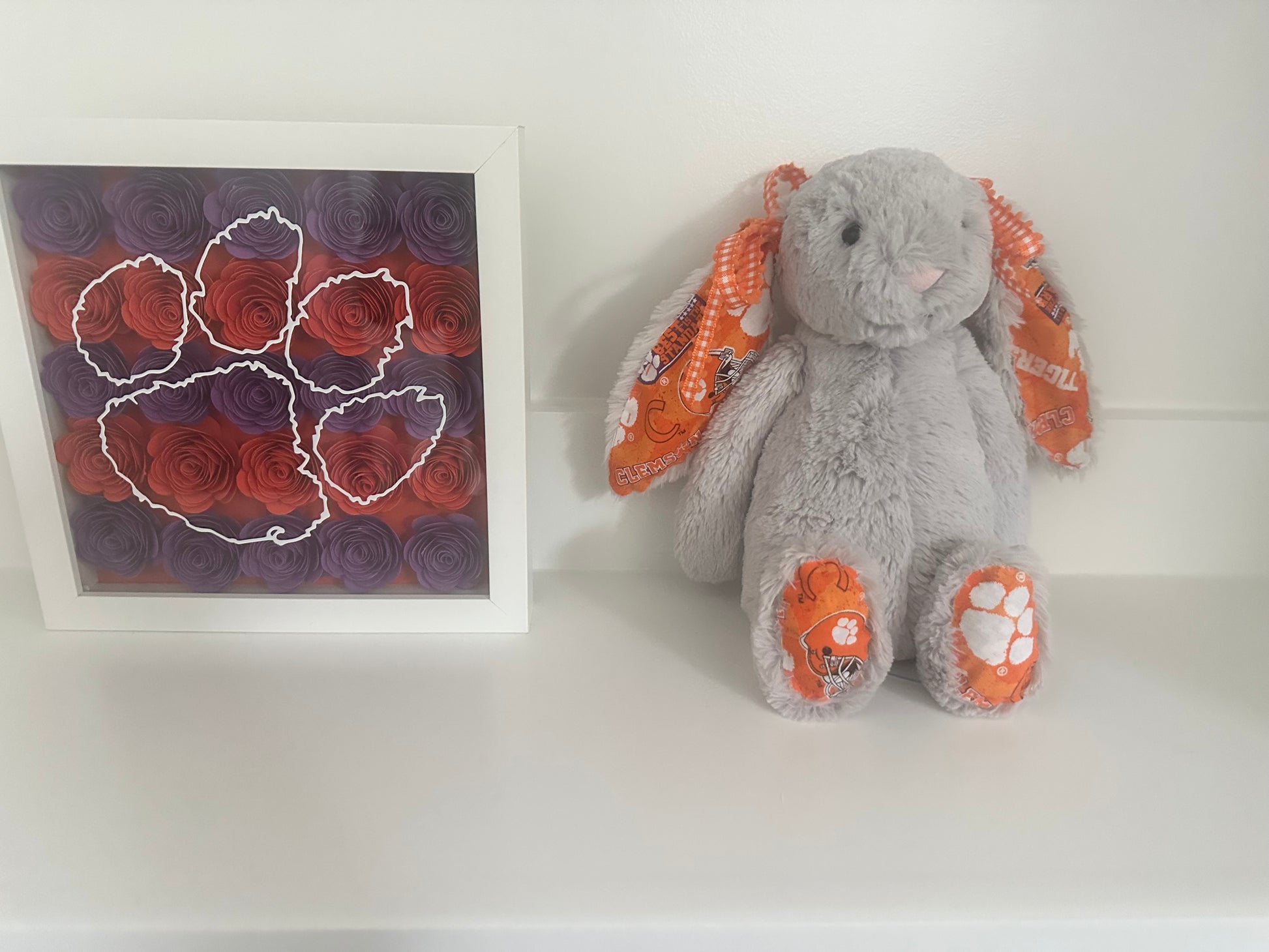 Custom Gray Clemson University Jellycat with a Clemson University Custom Flower Shadowbox