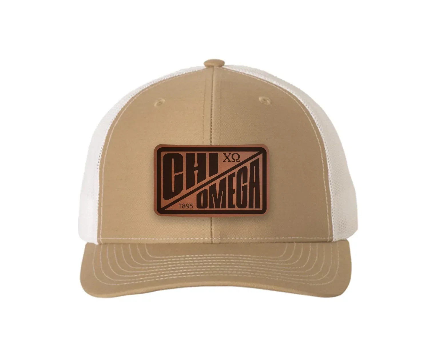 Chi Omega Richardson 112 Leatherette Patch Trucker Hat - Divide
