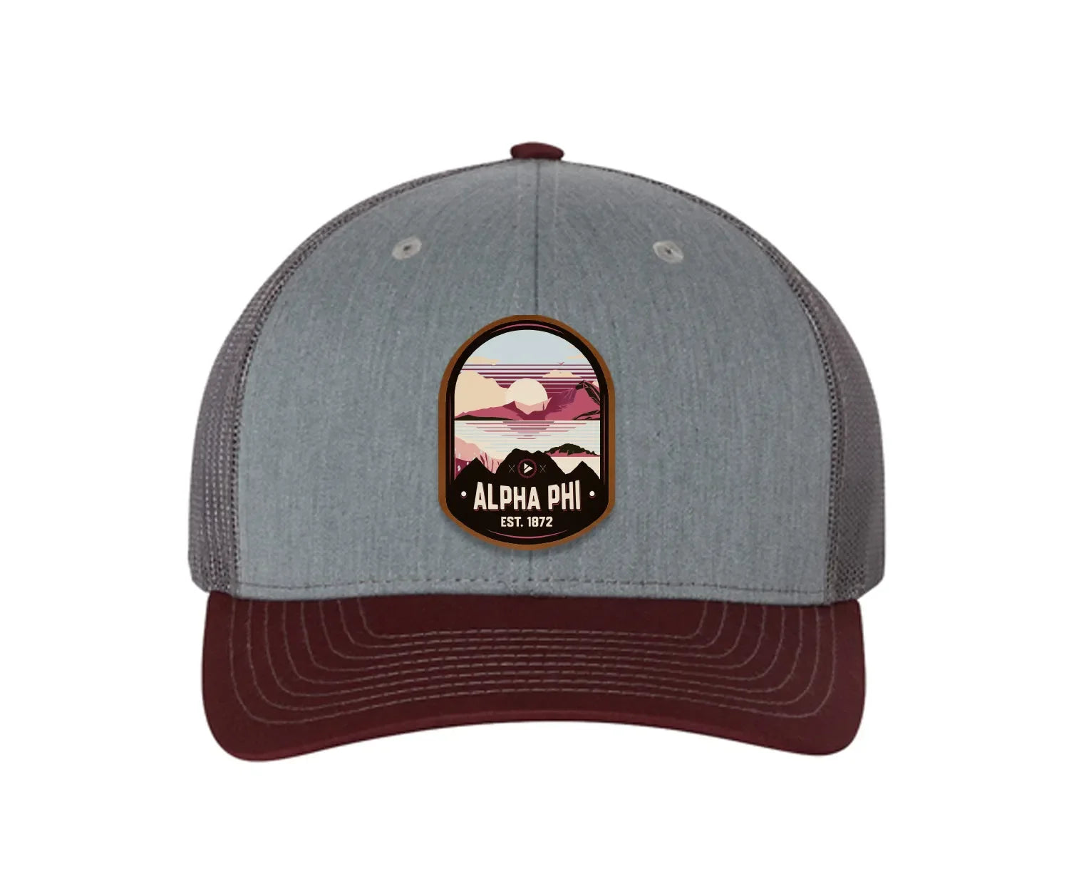Alpha Phi Richardson 112 UV Print Leatherette Patch Trucker Hat - Ventura