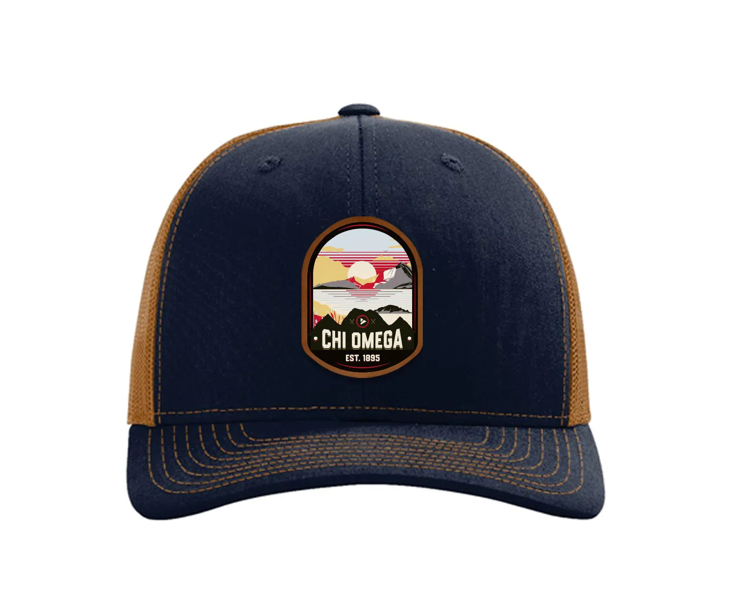 Chi Omega Richardson 112 UV Print Leatherette Patch Trucker Hat - Ventura