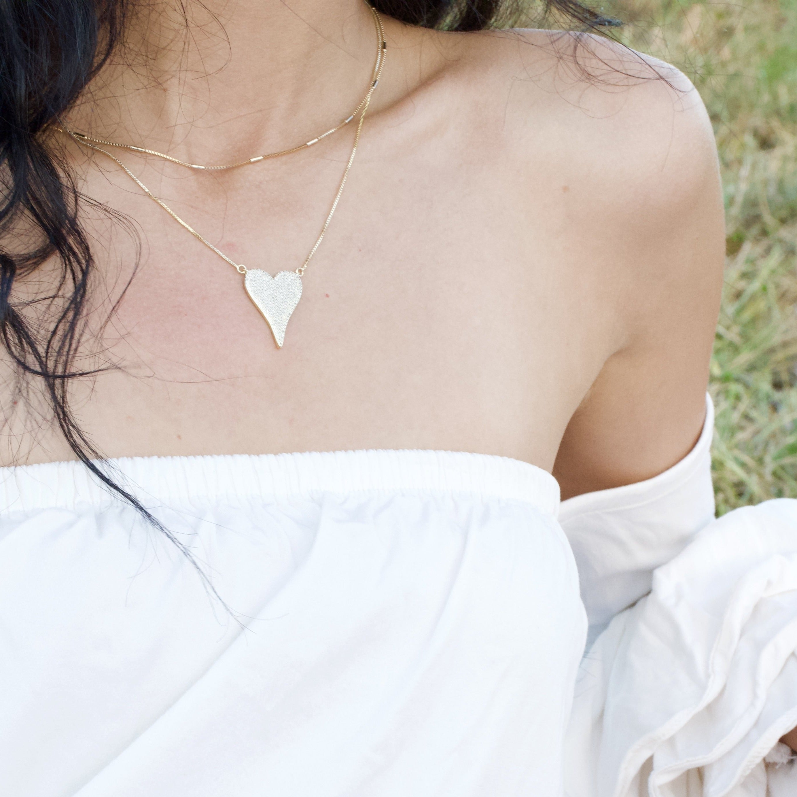 Views & Co. Pave Heart Necklace Set
