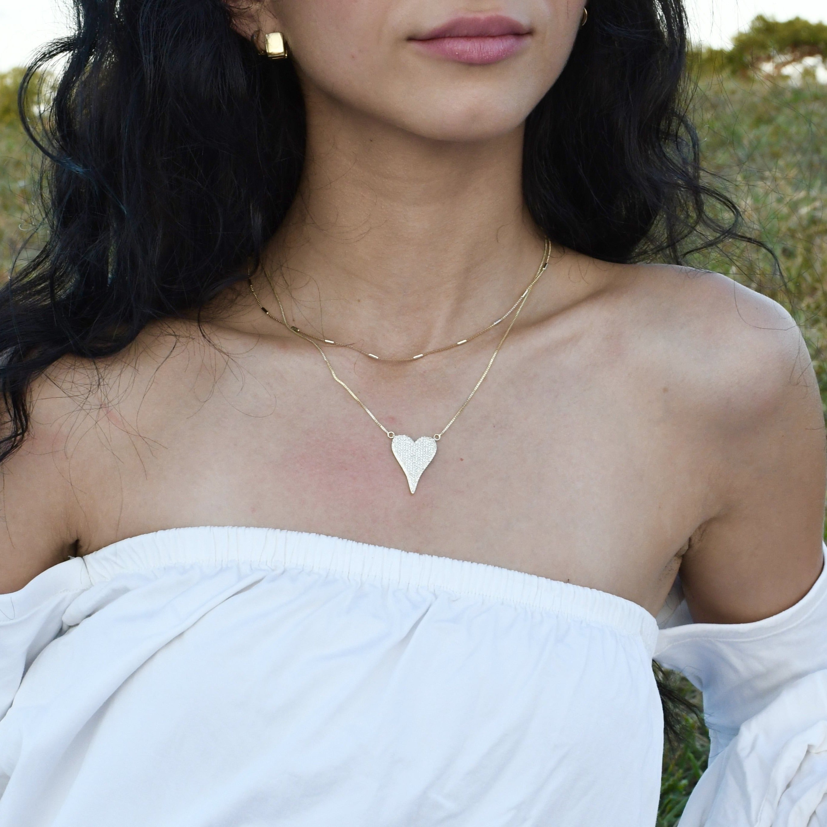 Views & Co. Pave Heart Necklace Set