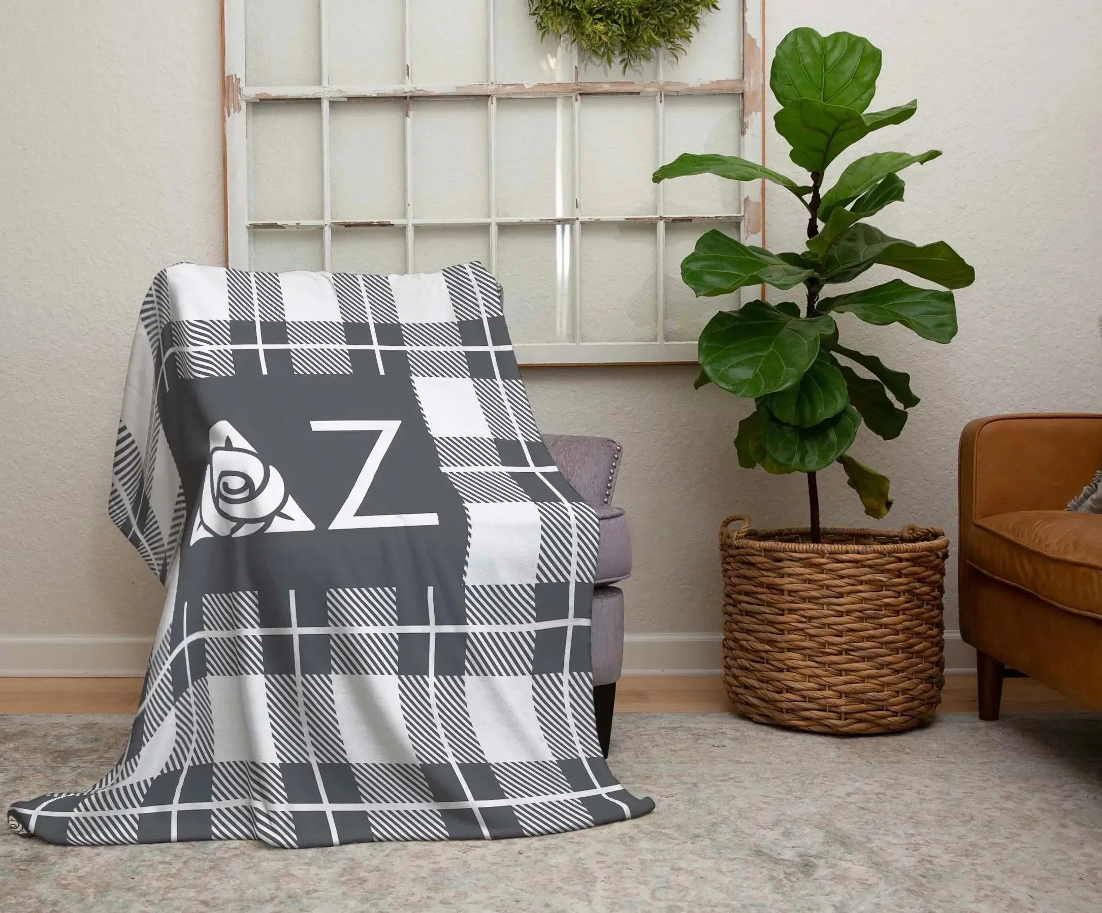 Delta Zeta XL 60x80 Plaid Sherpa Throw Blanket