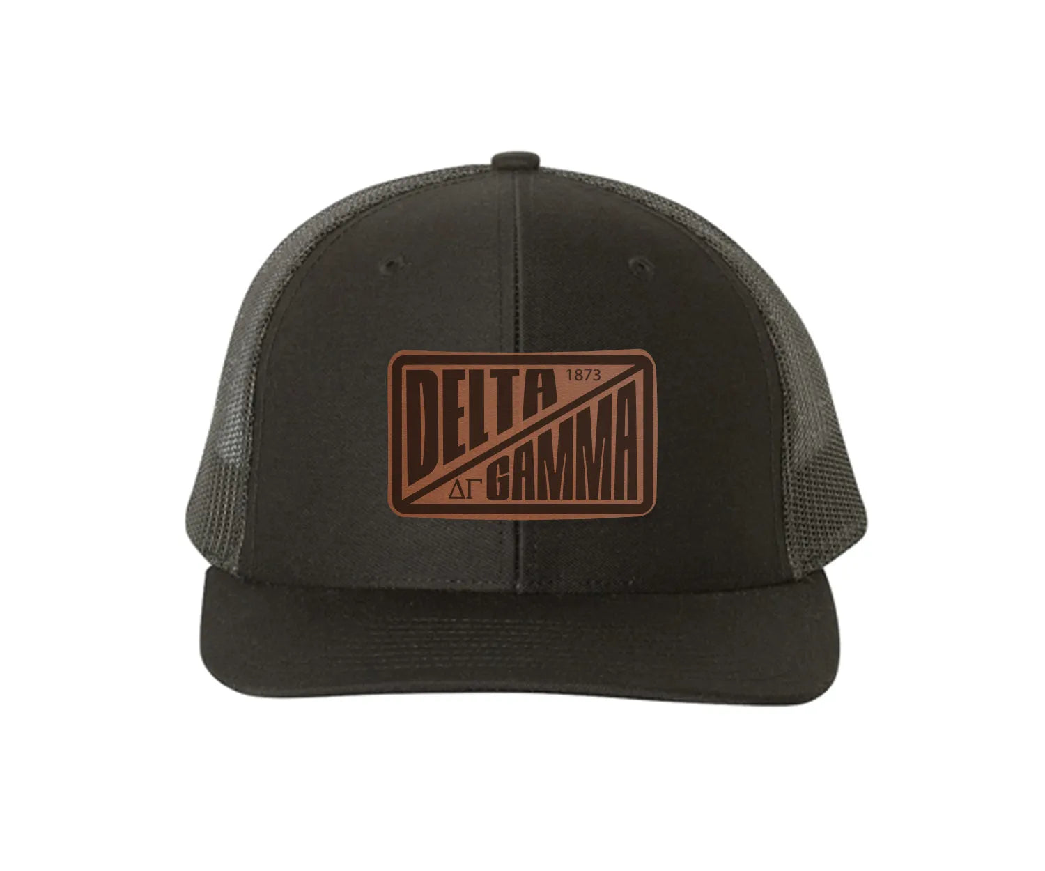 Delta Gamma Richardson 112 Leatherette Patch Trucker Hat - Divide