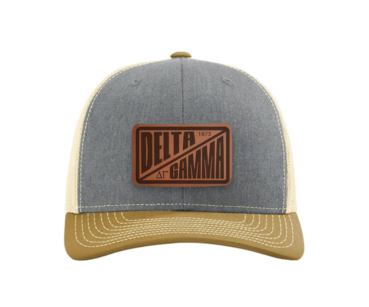 Delta Gamma Richardson 112 Leatherette Patch Trucker Hat - Divide