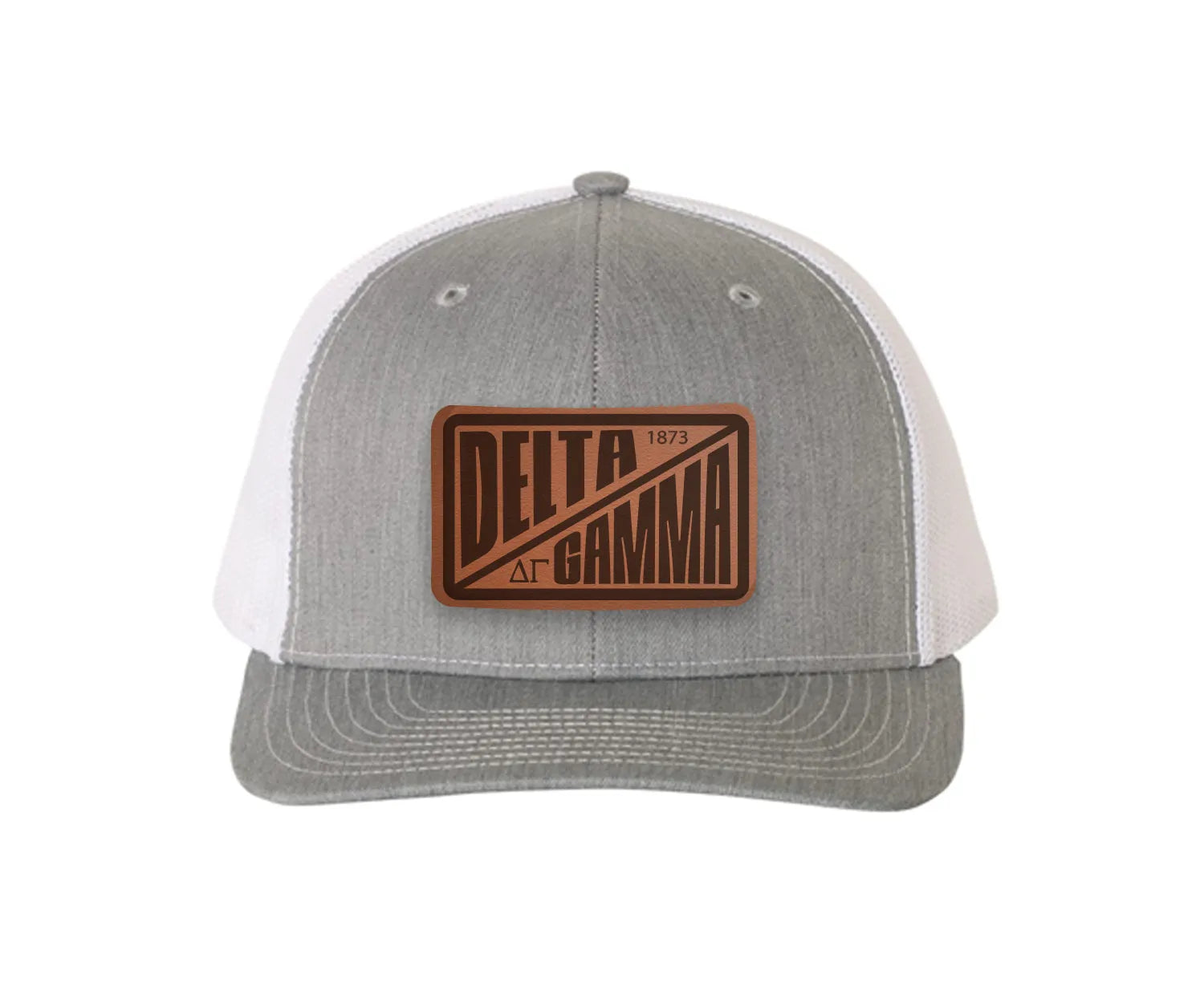 Delta Gamma Richardson 112 Leatherette Patch Trucker Hat - Divide