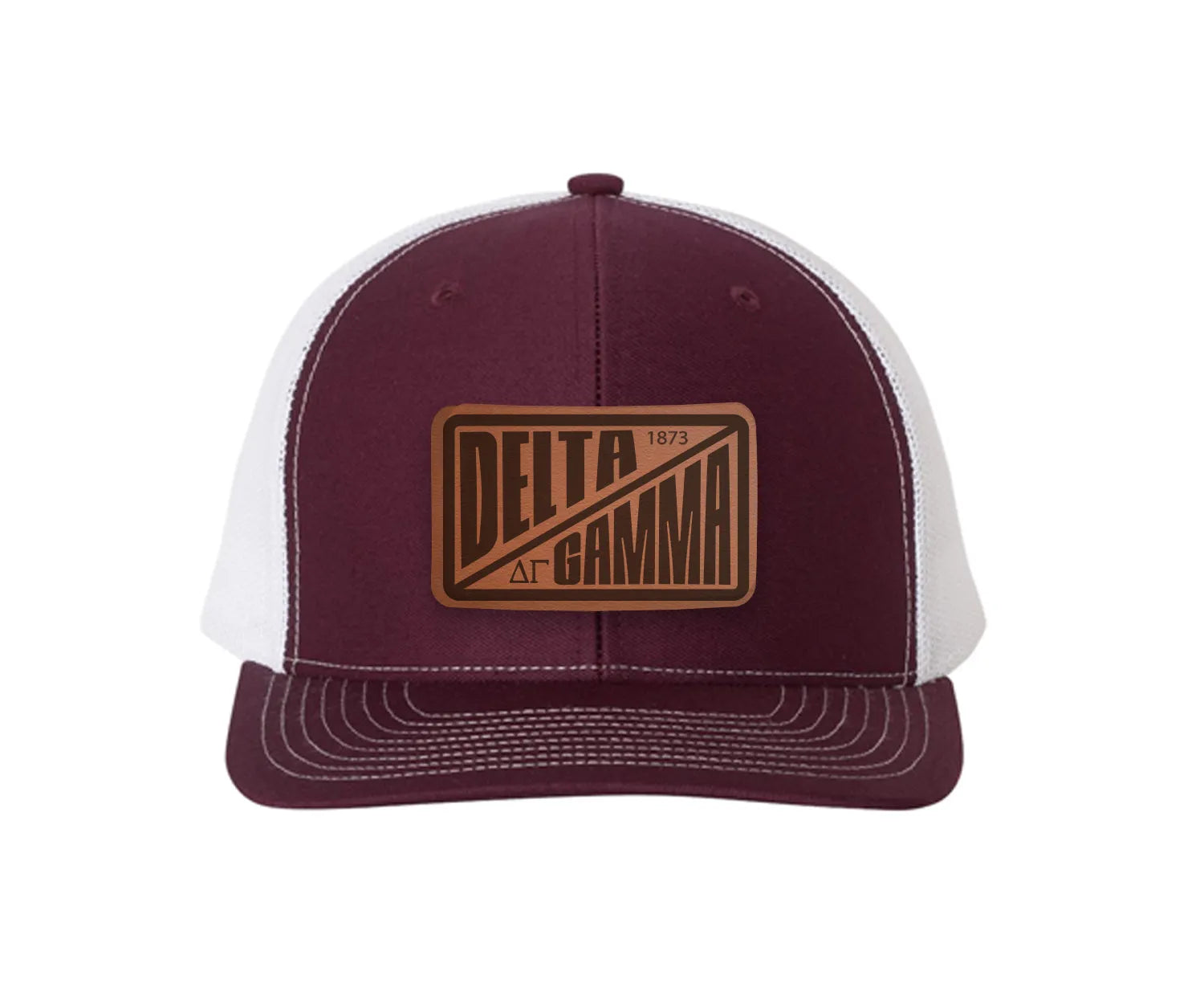 Delta Gamma Richardson 112 Leatherette Patch Trucker Hat - Divide