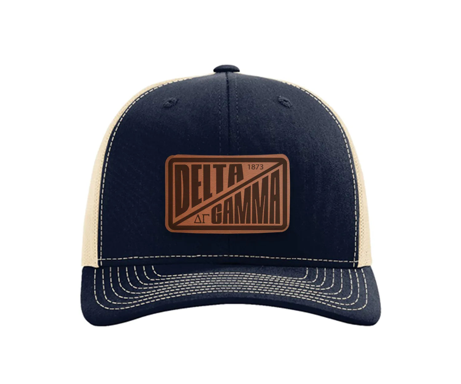 Delta Gamma Richardson 112 Leatherette Patch Trucker Hat - Divide