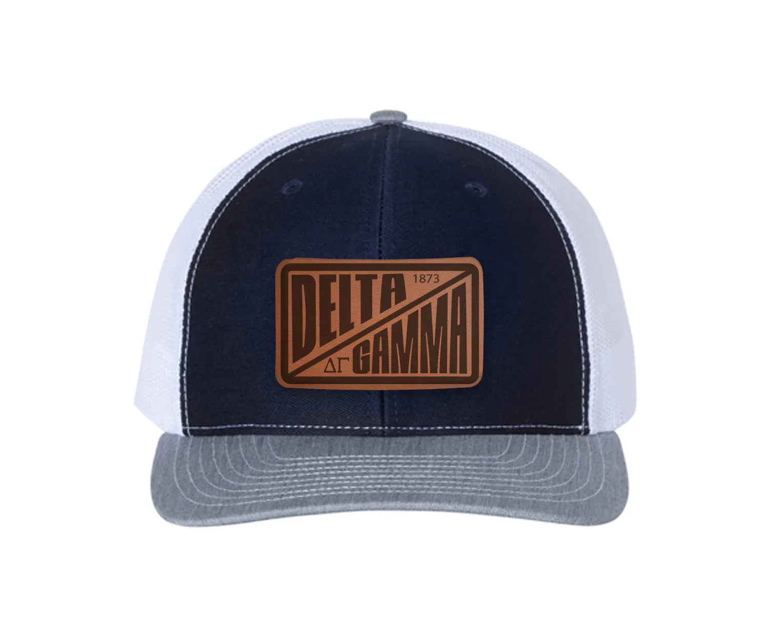 Delta Gamma Richardson 112 Leatherette Patch Trucker Hat - Divide